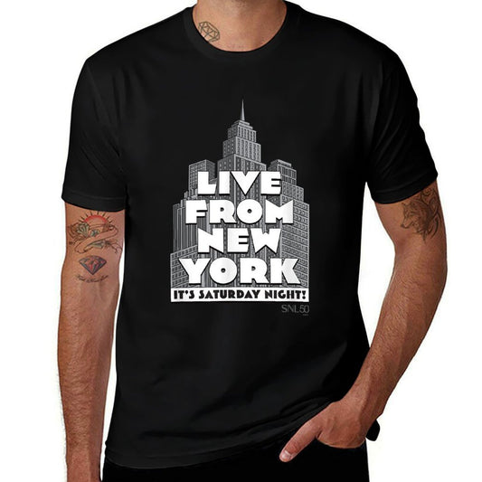 SNL Live From New York It’s Saturday Night! NYC Skyline  High-quality Stitching T-Shirt