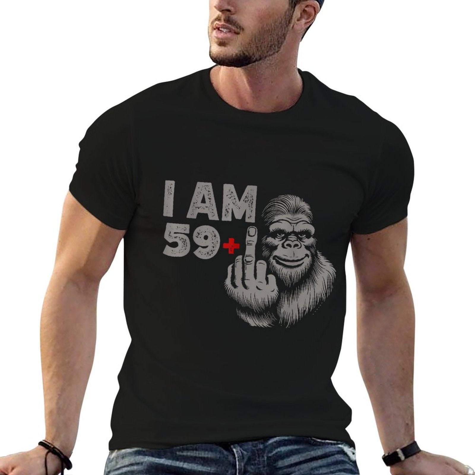 I Am 59 Plus Bigfoot Sasquatch Funny 60th Men's Birthday  Tagless Design T-Shirt