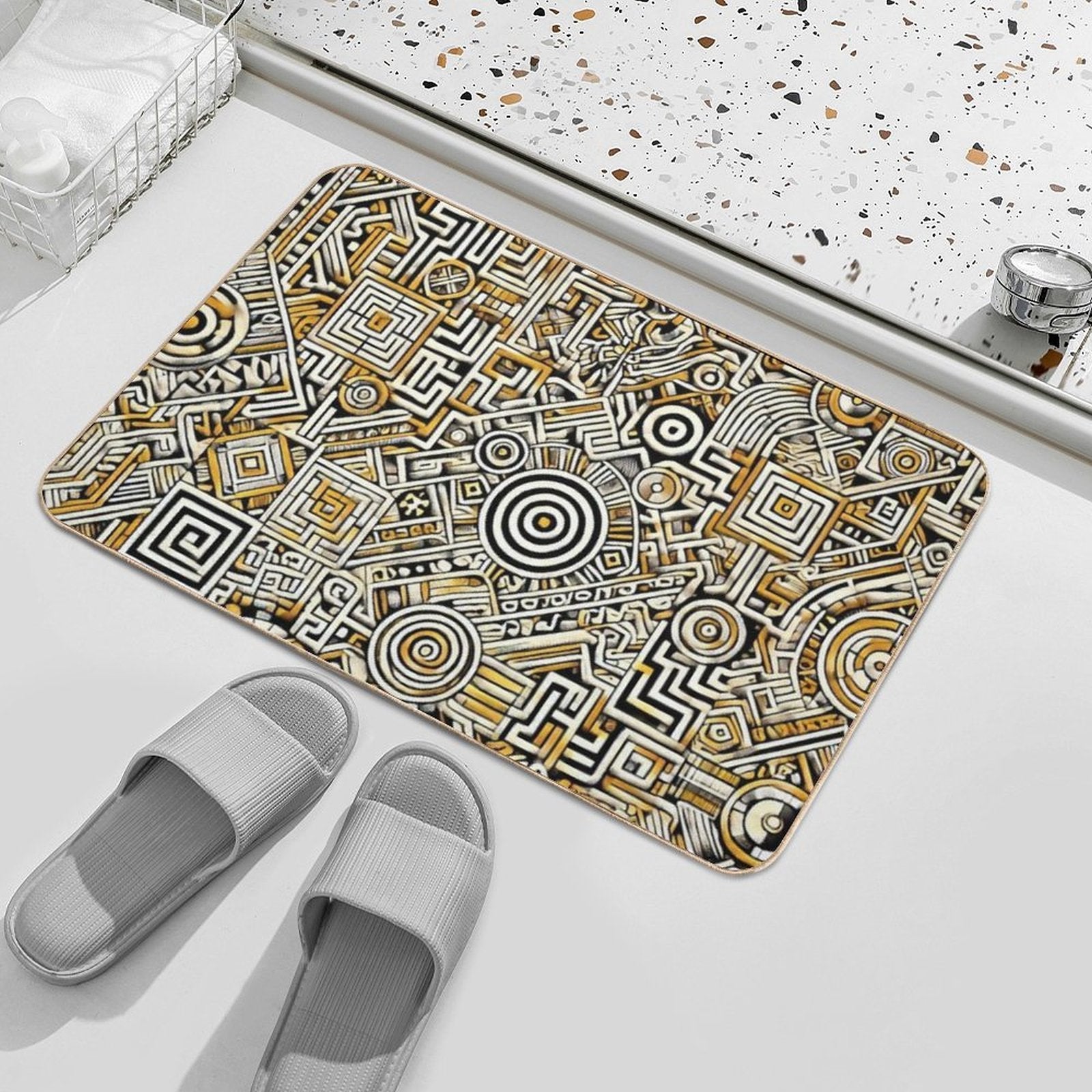 Labyrinth of Shipibo Cosmos  Easy Maintenance Bath Mat