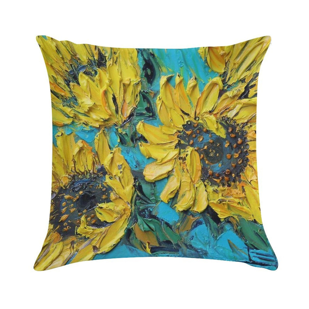 Van Gogh Inspired Sunflowers with Yellow And Turquoise Soft High-Density Material Throw Pillow