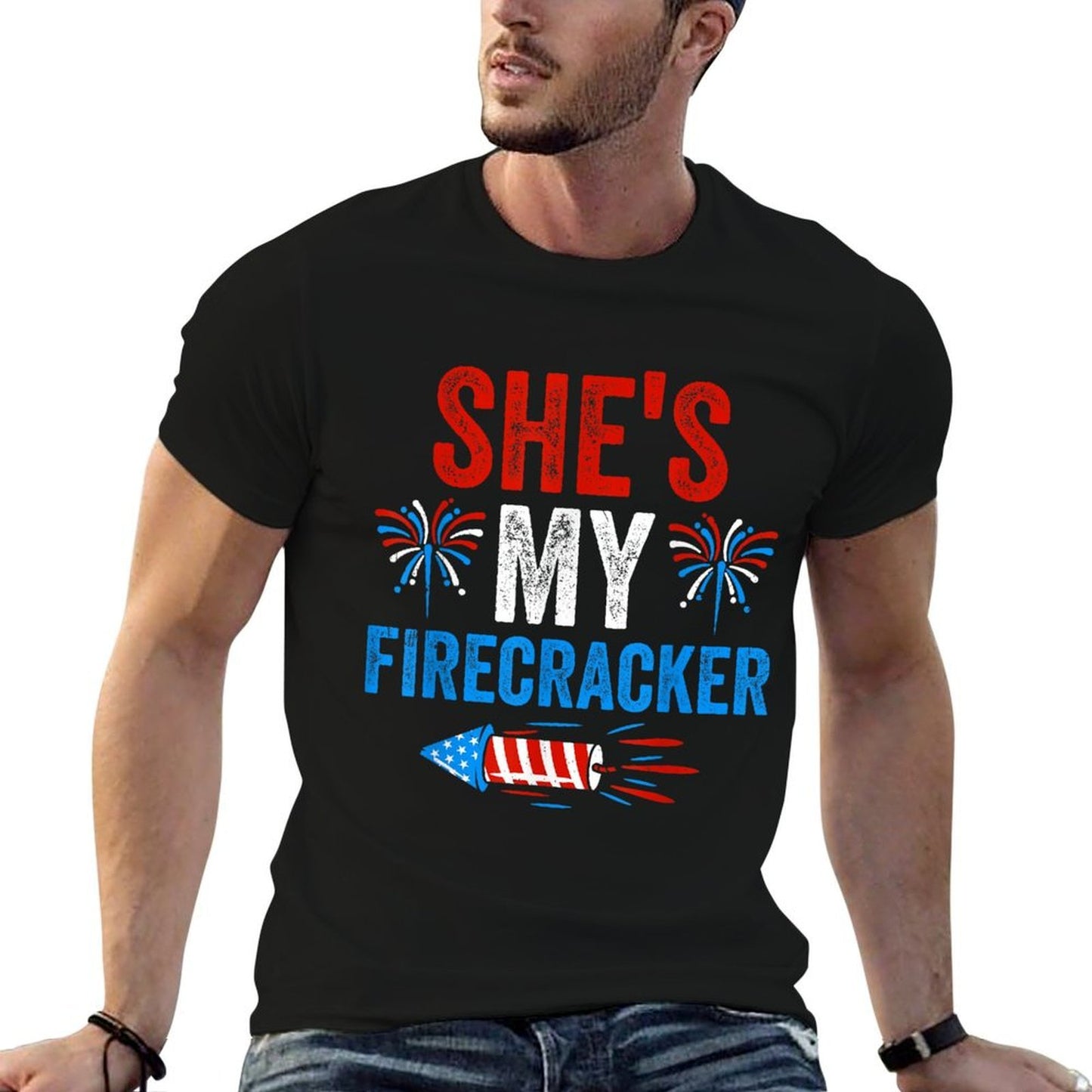 Shes My Firecracker His And Hers 4th of July Couples  Eco-friendly Material T-Shirt