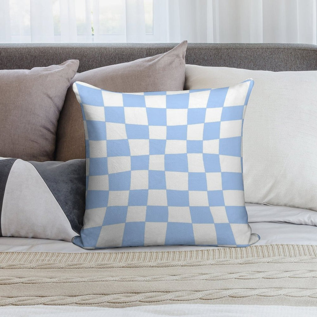 Hand Drawn Checkerboard Pattern (sky Bluewhite) Soft Home Decor Throw Pillow