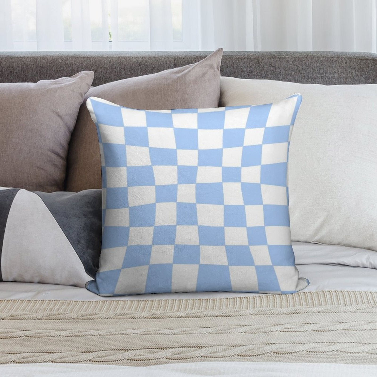 Hand Drawn Checkerboard Pattern (sky Bluewhite) Soft Home Decor Throw Pillow