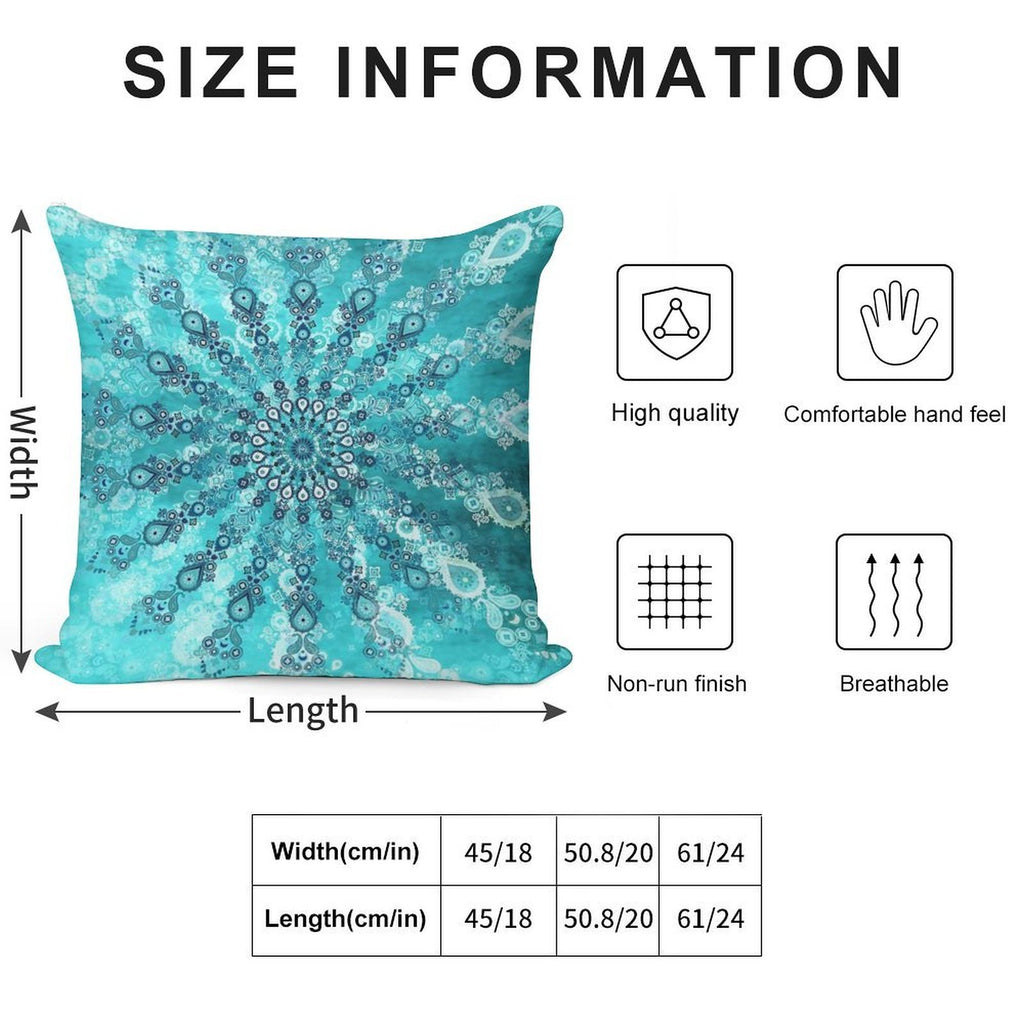 Turquoise Mandala Soft Hidden Zipper Throw Pillow