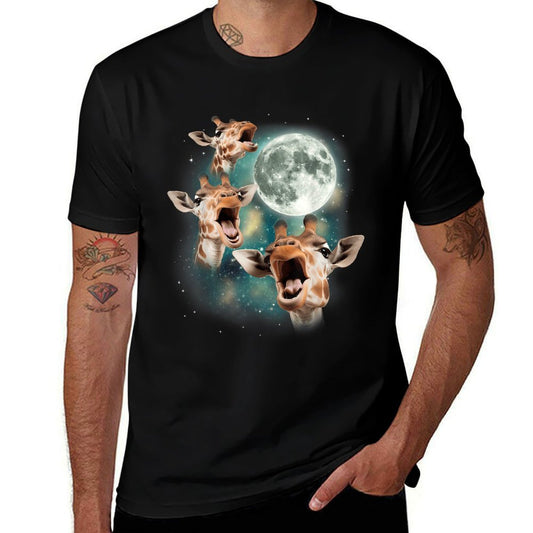 Three Giraffes Howling at Moon  3 Savanna Wildlife Animals Comfortable T-Shirt