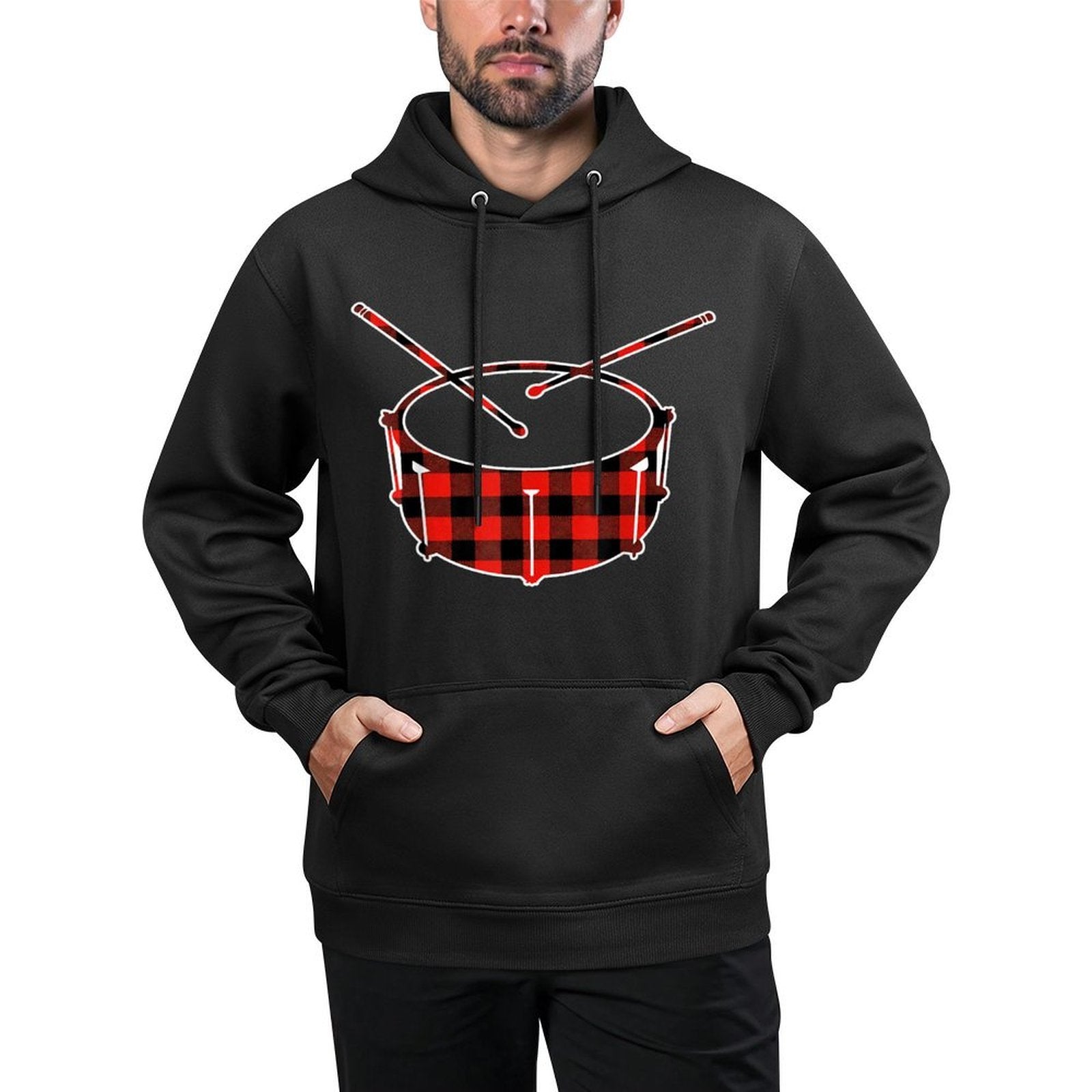 Red Buffalo Plaid Pajama Drum Christmas Colorfast Hoodie