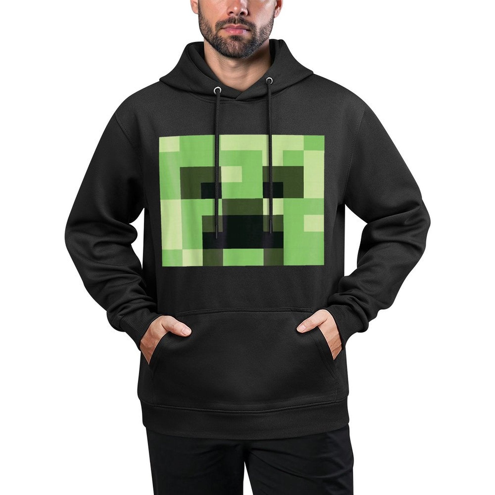 Minecraft Creeper Big Green Pixel Face Shape Retention Hoodie