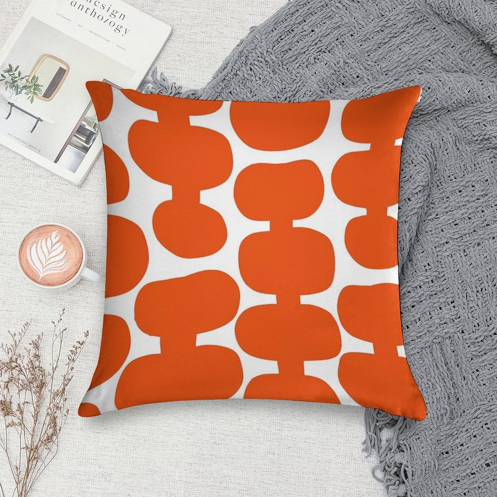 Iconic Mid Century Modern Pattern in White And Orange Soft Anti-Pilling Throw Pillow