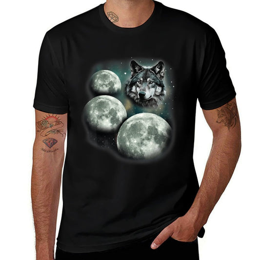 Three Moon Wolf  3 Moons Howling At Space Wolf Magic Meme  Ribbed Collar T-Shirt