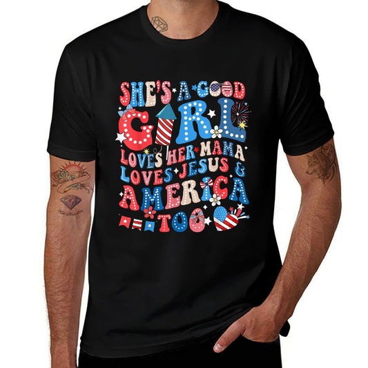 Shes A Good Girl Loves Her Mama Jesus  America Too Groovy  Soft T-Shirt