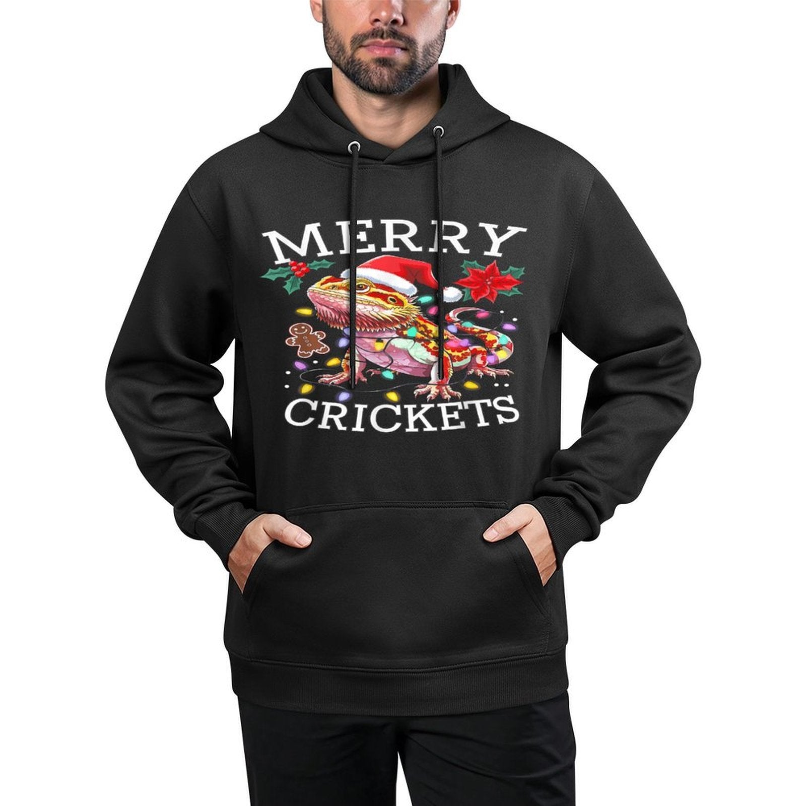 Bearded Dragon Christmas Lights Merry Crickets Easy Care Hoodie