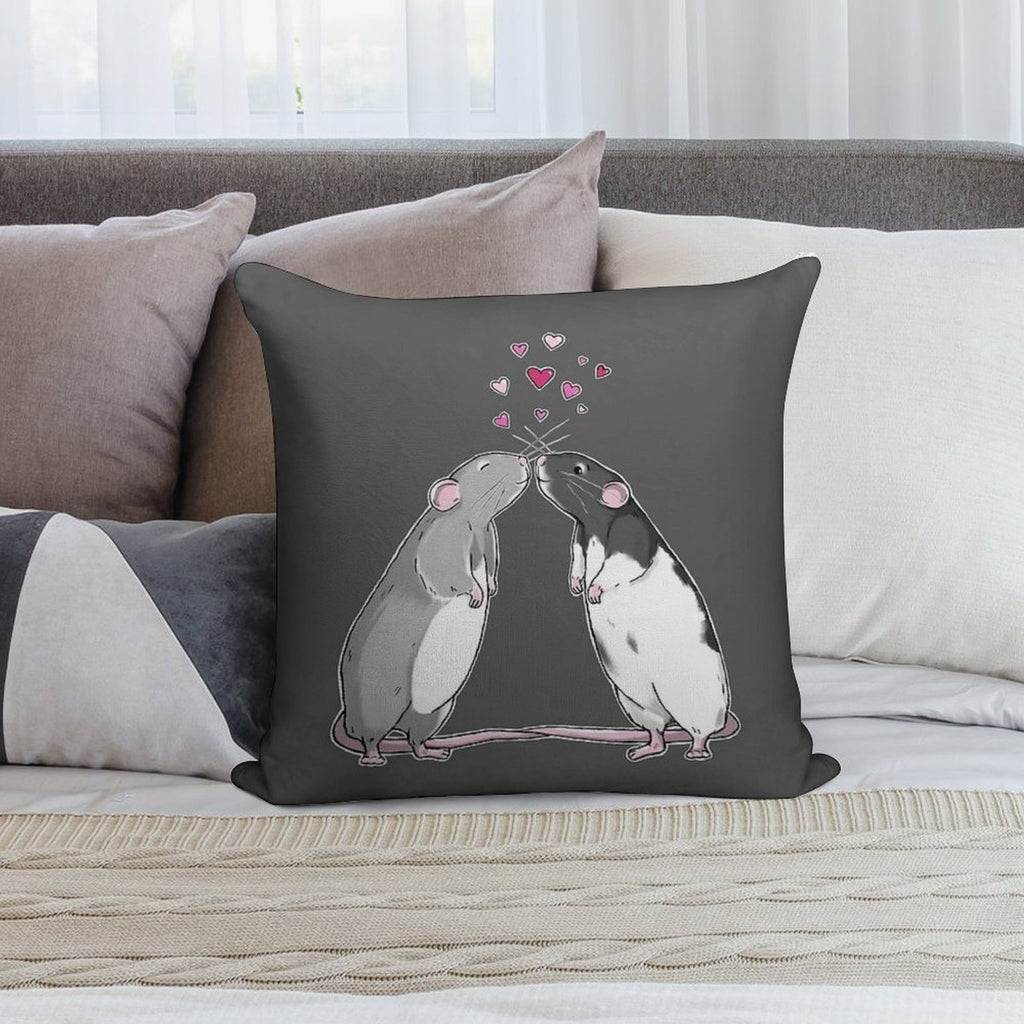 Rat Kisses (White Outline) Soft Washable Throw Pillow