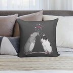 Rat Kisses (White Outline) Soft Washable Throw Pillow