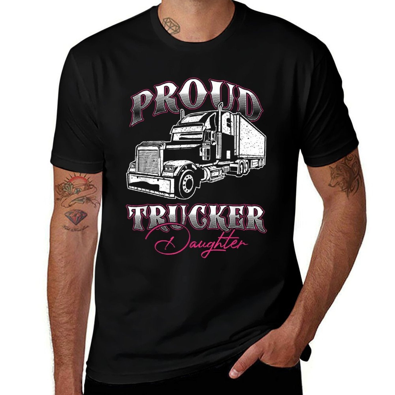 Proud Trucker Daughter Truck Driver Child Father Day  Graphic-printed T-Shirt