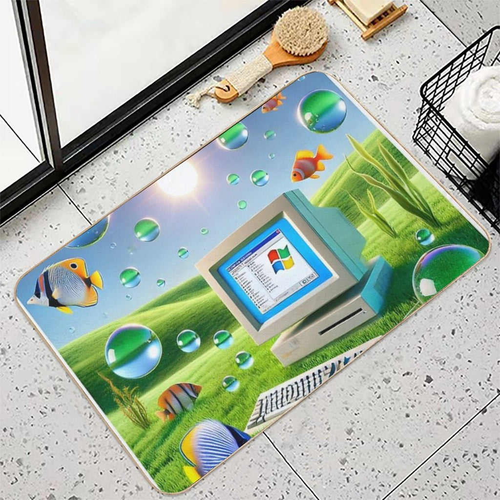 Frutiger Aero Art With Old Computer - Windows  Anti-Trip Bath Mat