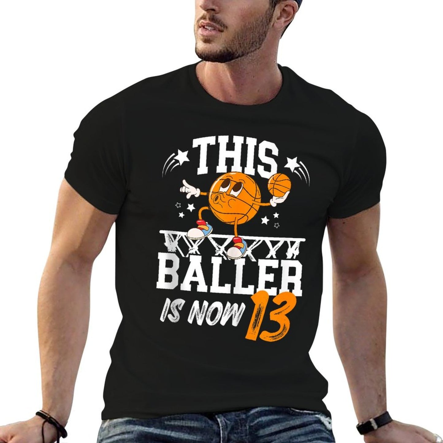 13th Basketball Birthday Thirteen Year Old Basketball Player  Rolled Sleeves T-Shirt