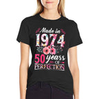 Womens 50 Year Old Made In 1974 Floral Flower 50th Birthday Womens  Heathered Texture T-Shirt