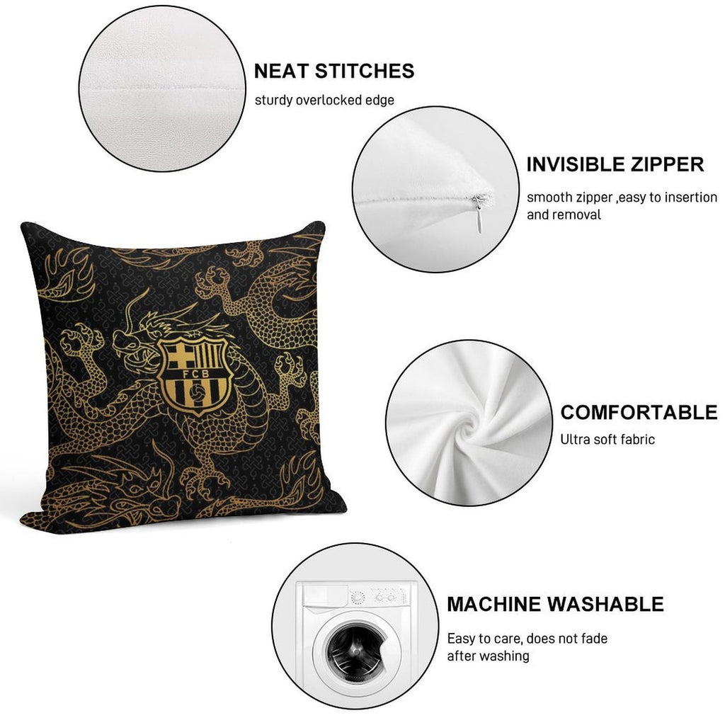 Barca Gold And Black Dragons Soft Reinforced Edging Throw Pillow