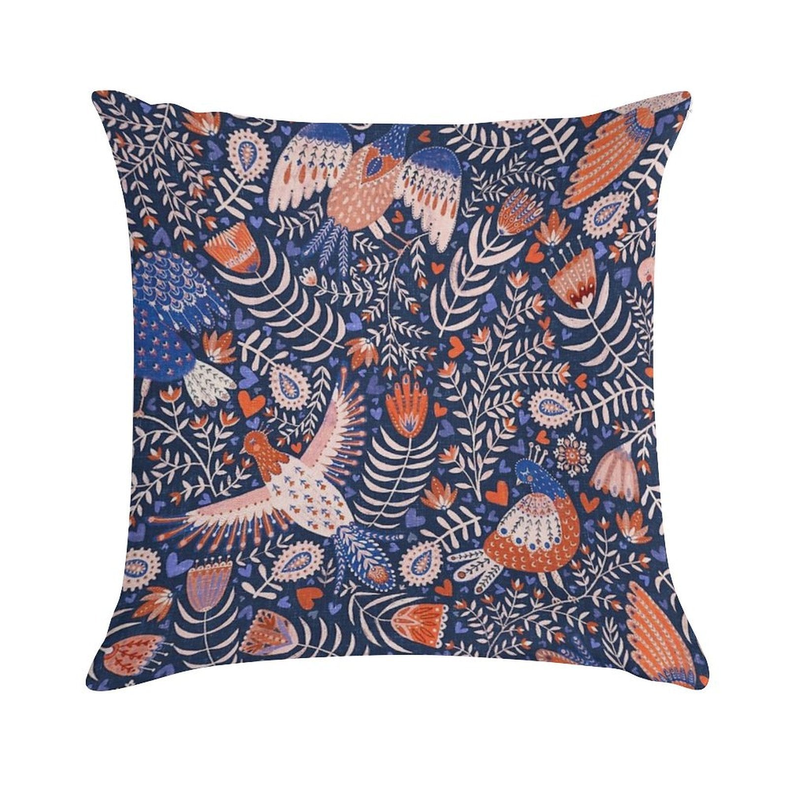 Swedish Folk Art Birds on Dark Blue Soft Warmth Comfort Throw Pillow