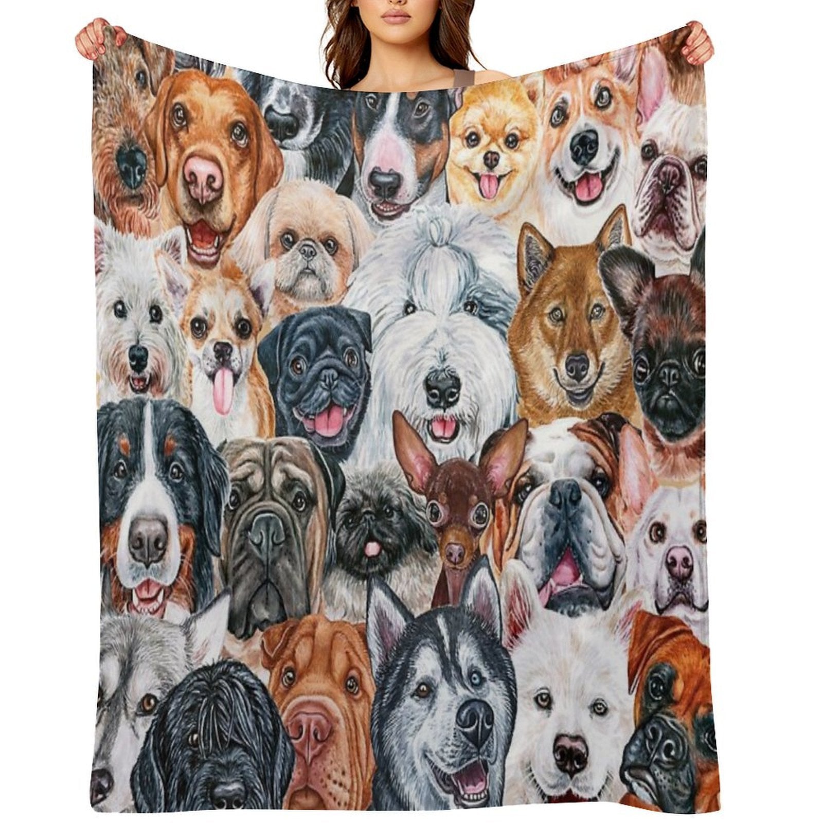 Beautiful Collage of Dogs, So Many Painted Beautiful Faces, Dogs Are The Best! Shrink-resistant Throw Blanket