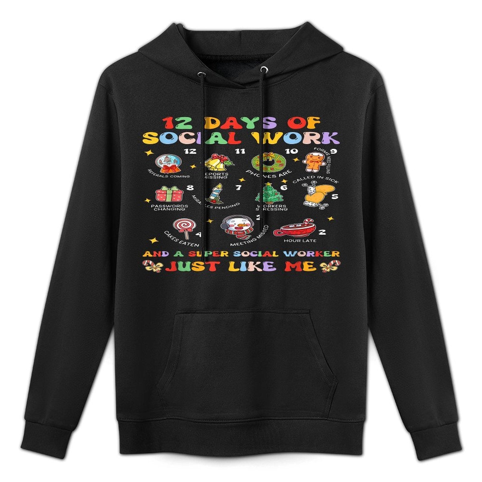 Groovy 12 Days Of Social Work Christmas School Social Worker Unisex Design Hoodie