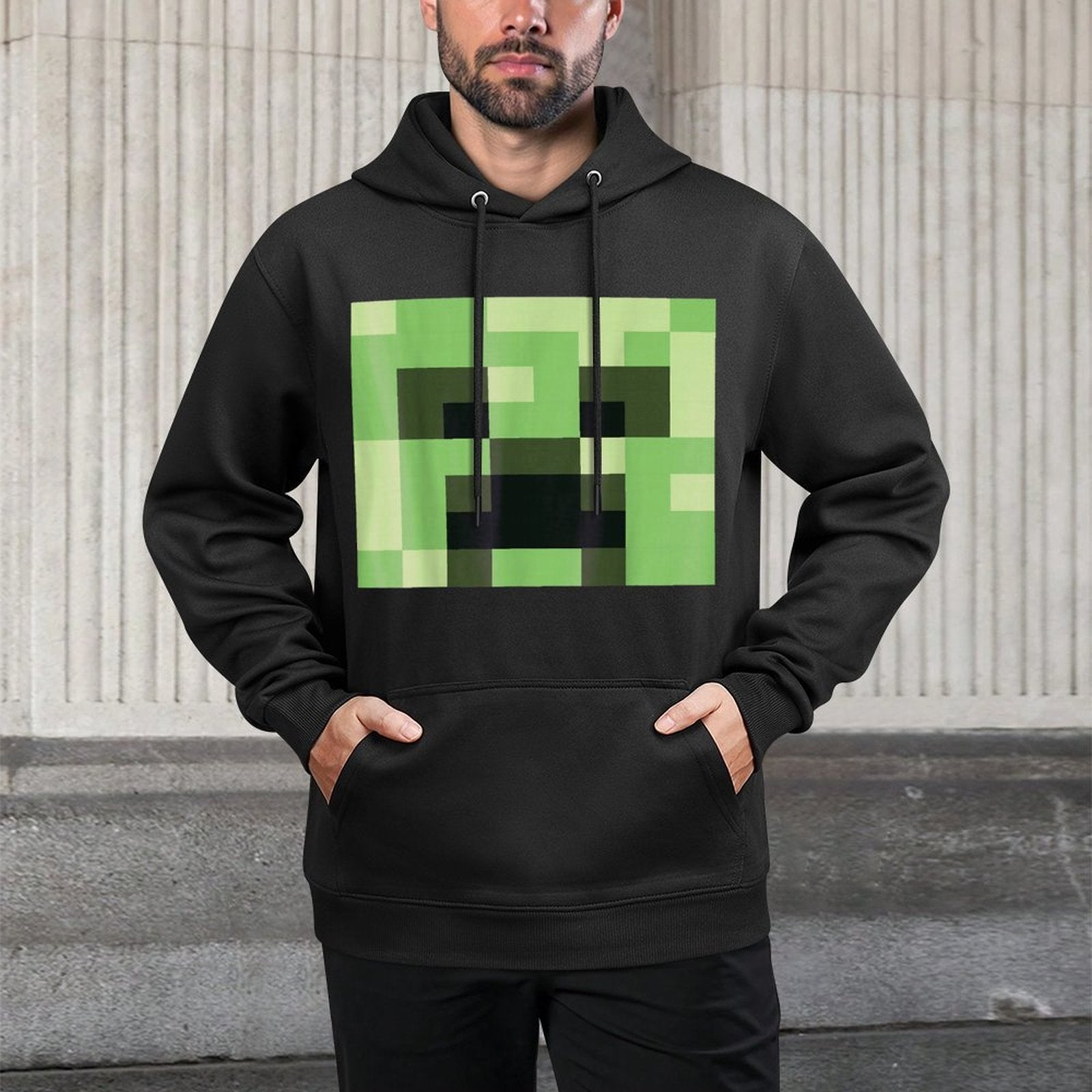 Minecraft Creeper Big Green Pixel Face Shape Retention Hoodie