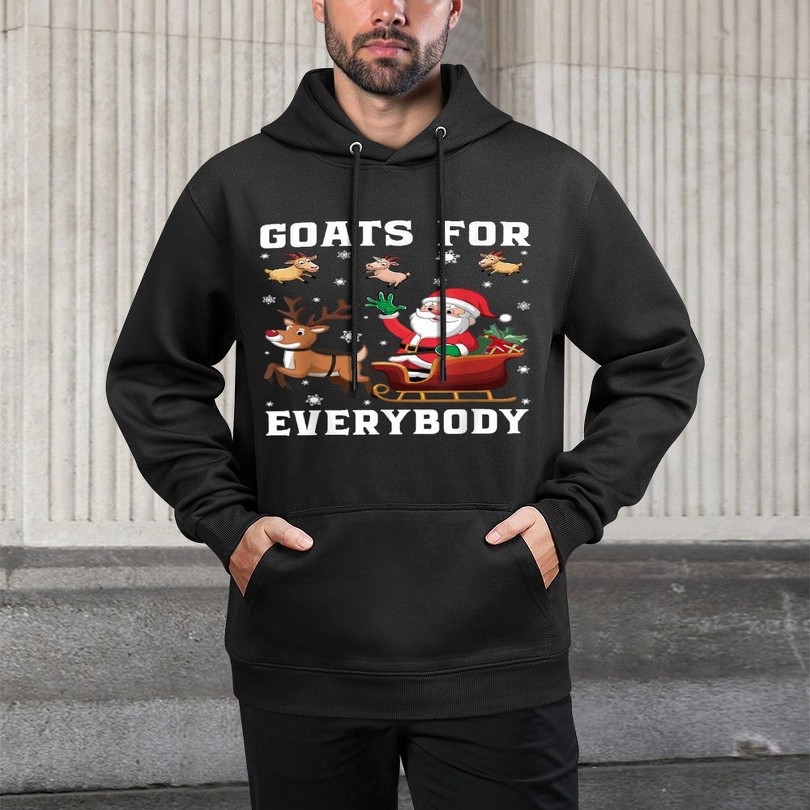 Goats For Everybody Santa Sleigh Funny Christmas Goat Lover Cotton-Polyester Blend Hoodie