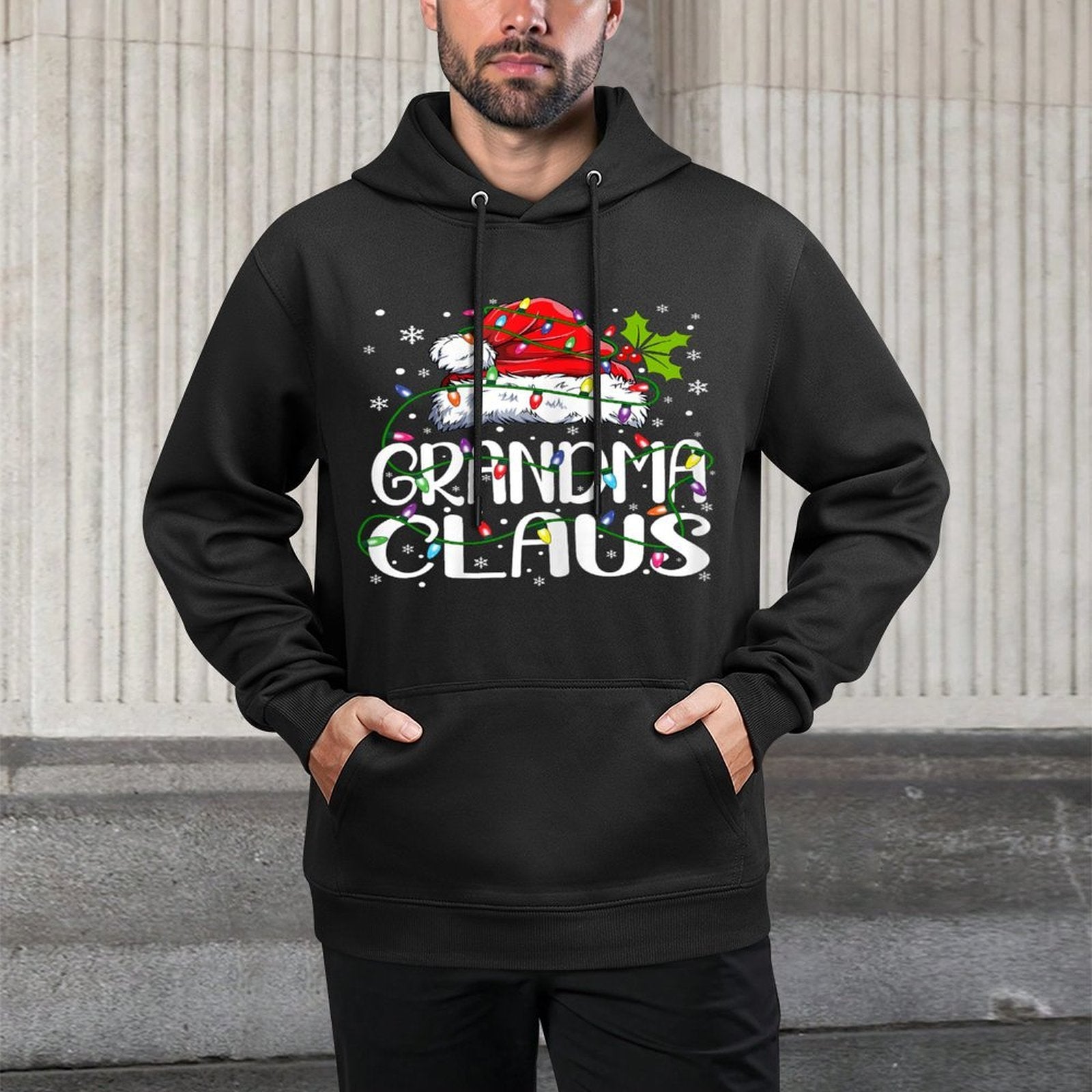Grandma Claus Christmas Lights Pajama Family Matching Versatile Streetwear Hoodie