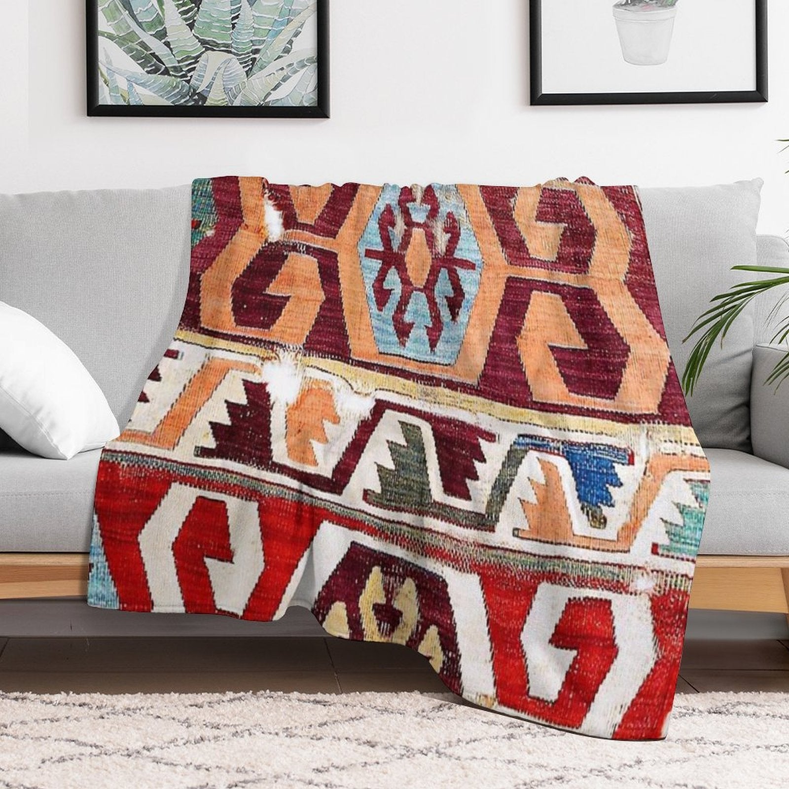 Konya 18th Century Central Anatolian Kilim Print Premium Throw Blanket