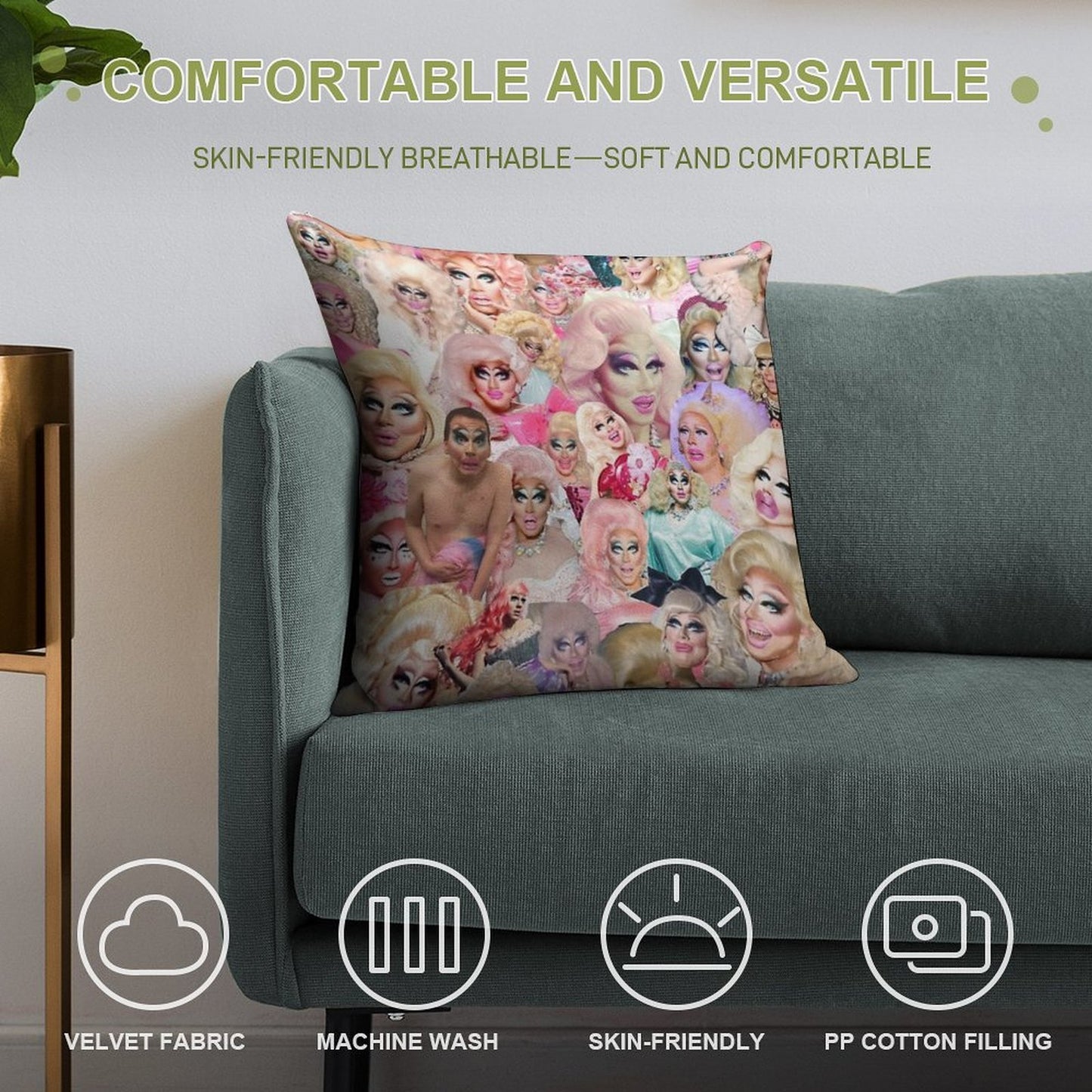 Trixie Mattel Collage Soft Luxury Feel Throw Pillow