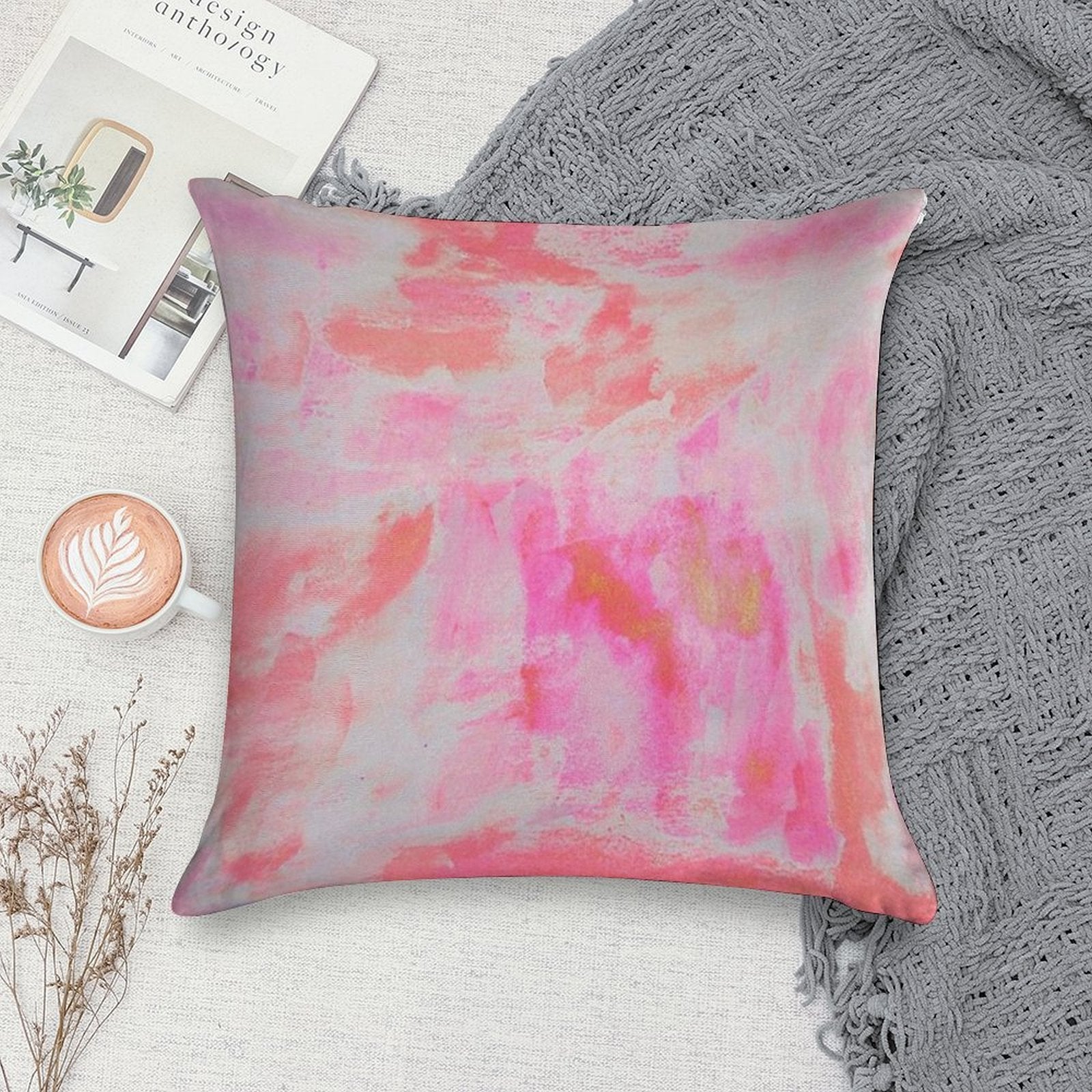 Cute Pink Brushed Soft Skin-Friendly Throw Pillow