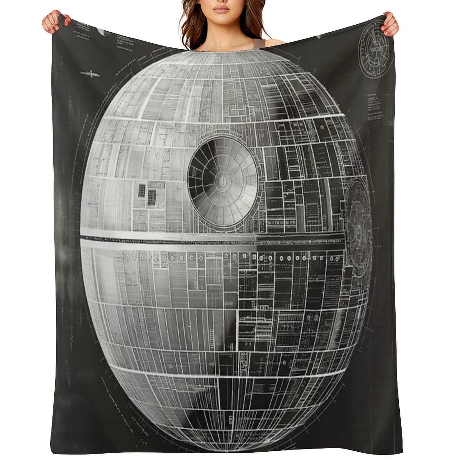 Death Star Blueprint Starship Fan Art Eco-conscious Throw Blanket