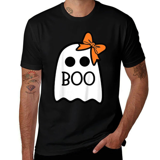 Toddler Ghost with Bow Boo Girls Halloween  Ribbed Collar T-Shirt