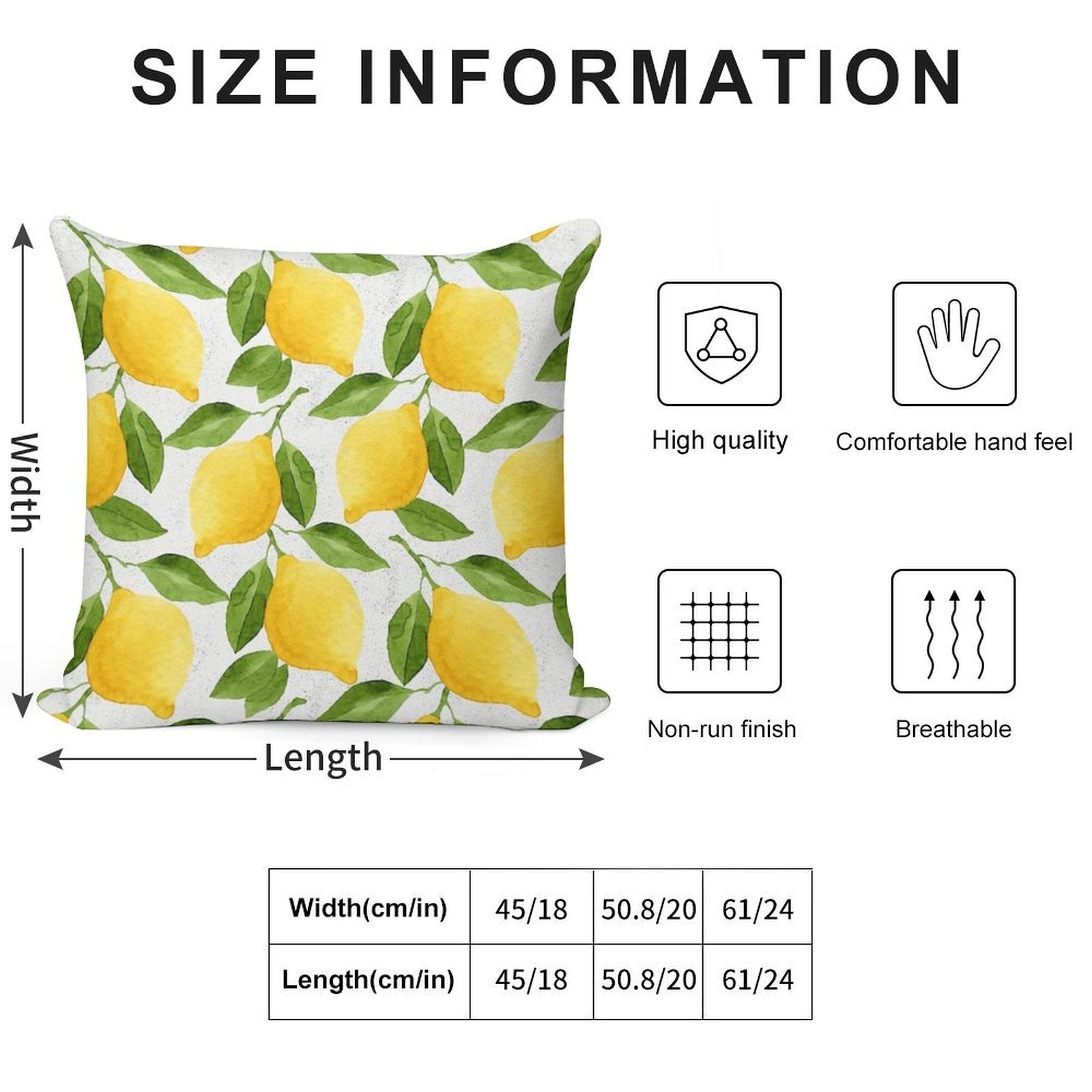 Watercolor Lemon Pattern Soft Decorative Cover Throw Pillow