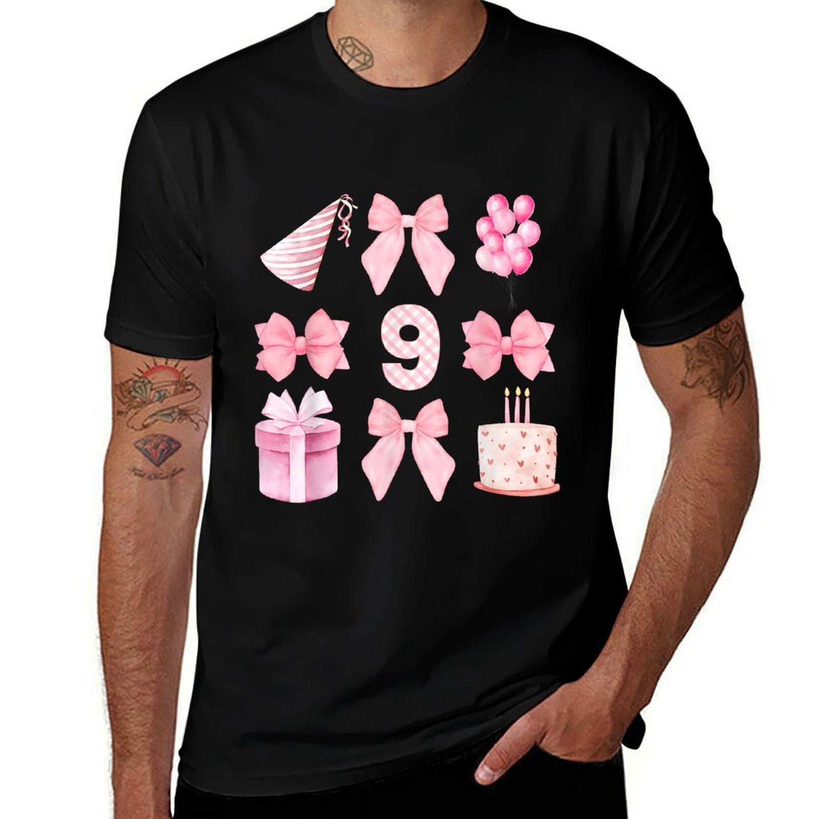 Kids 9th Coquette Birthday Party Nine Years Old Girls Kids  Moisture-wicking T-Shirt