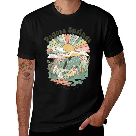 Vintage Pagosa Springs Colorado Mountains Hiking Sunset  Summer-ready Fabric T-Shirt