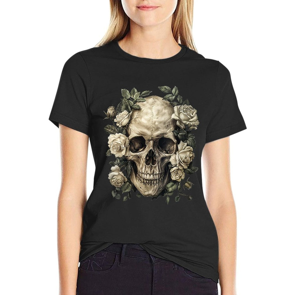 Womens Skull Roses  Tagless Design T-Shirt