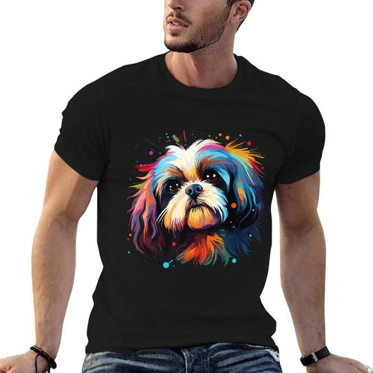 Watercolor Colorful Shih Tzu Dogs  Cotton T-Shirt