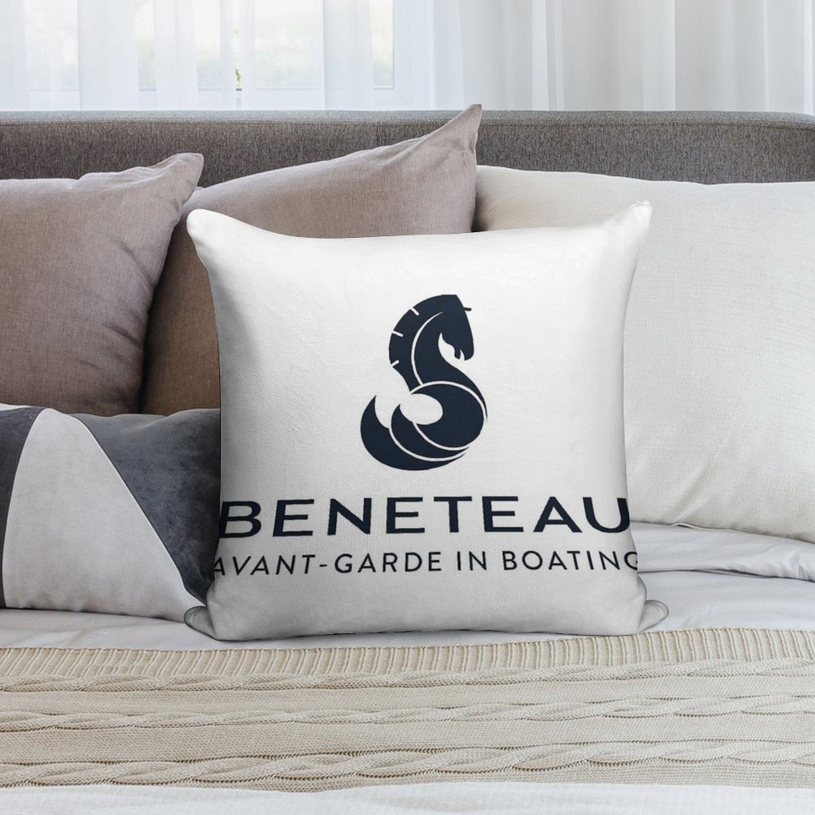 Beneteau Yachts Logo Fishing Boats Soft Anti-Pilling Throw Pillow