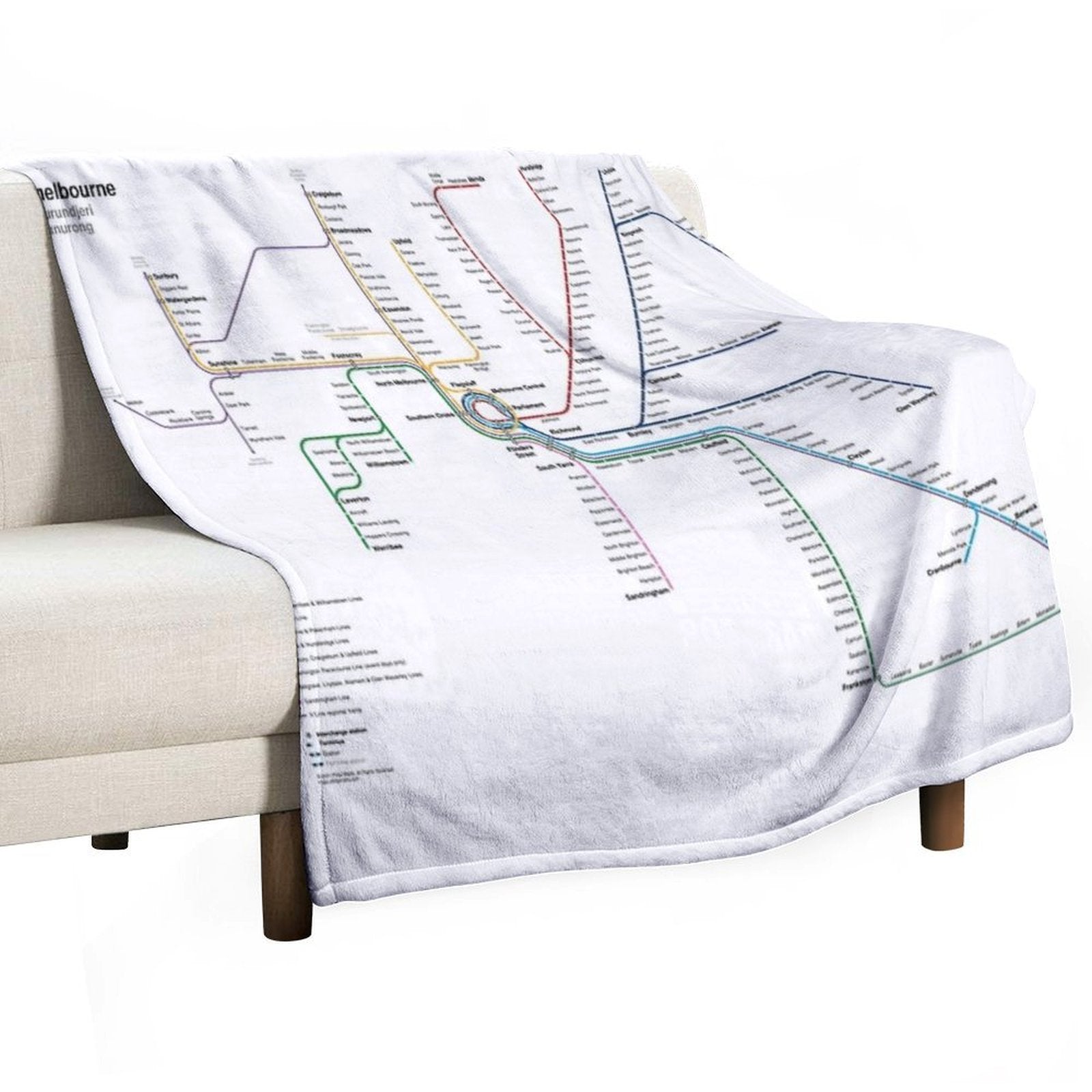 Melbourne Rail Network Map Compact Throw Blanket