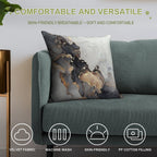 Marble Gray Black Gold Soft Washable Throw Pillow