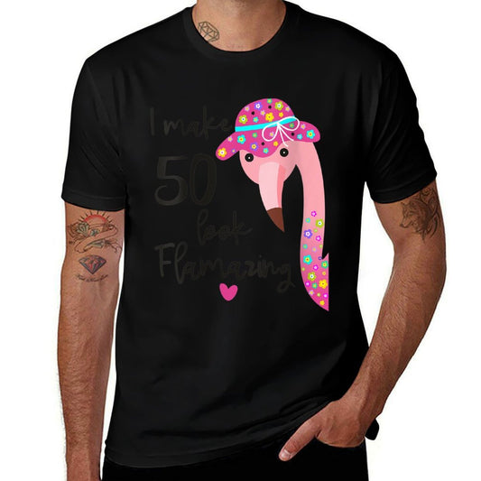Womens Funny Flamingo 50th Birthday for 50 Years Old Fifty  Trendy Pattern T-Shirt