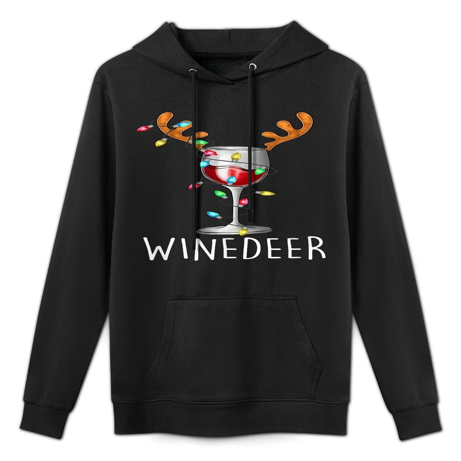 Winedeer Reinbeer Santa Hat Reindeer Couple Xmas Matching Shrink-Resistant Hoodie