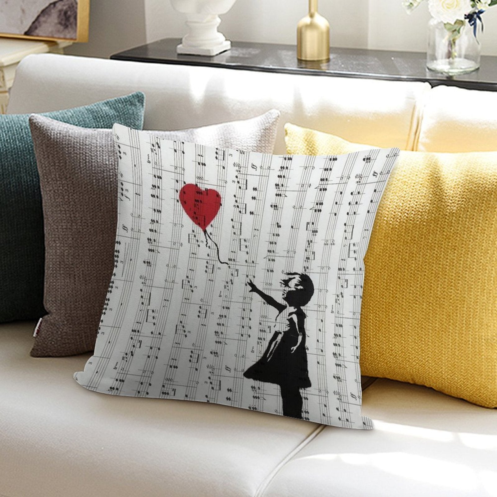 Girl With A Red Balloon by Banksy, Contemporary Street Art Soft Bedroom Essential Throw Pillow