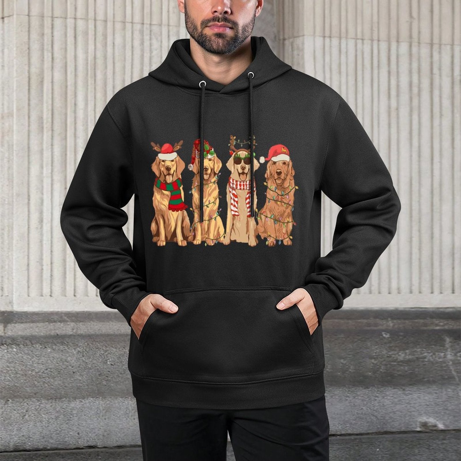 Golden Retriever Christmas Funny Lights Xmas Dogs Lovers Cotton-Polyester Blend Hoodie