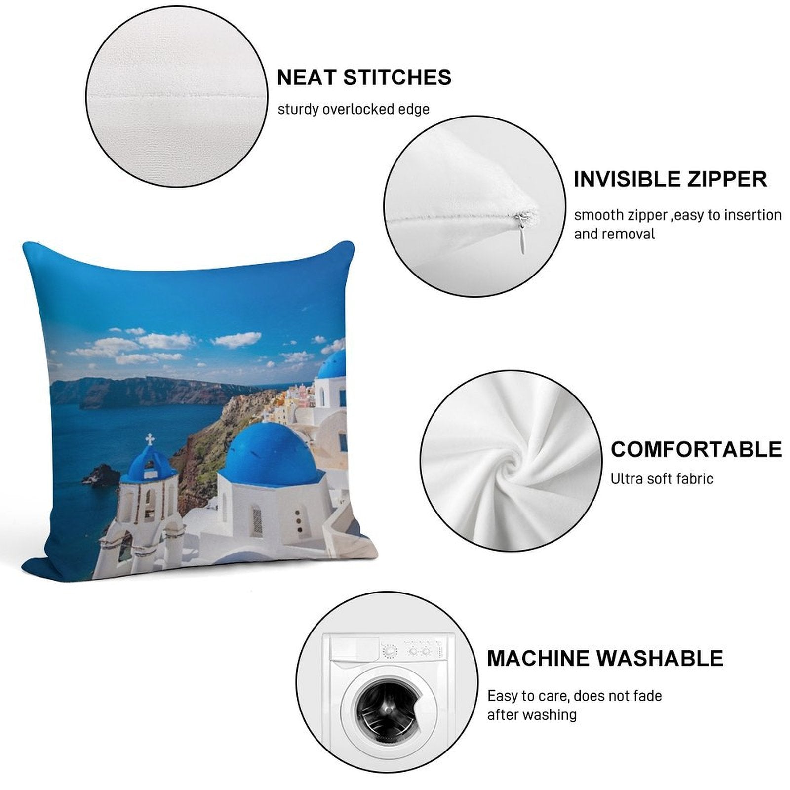 Santorini Greece Soft Anti-Pilling Throw Pillow