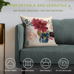 Burgundy Navy Peach Watercolor Flowers Soft Reinforced Edging Throw Pillow