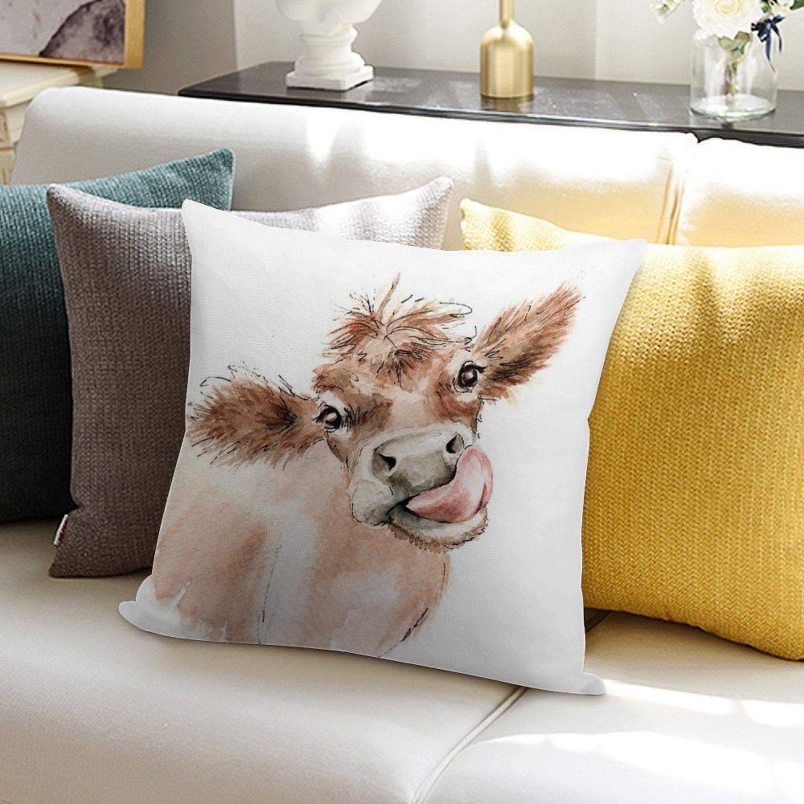 Funky Cow Soft Hidden Zipper Throw Pillow