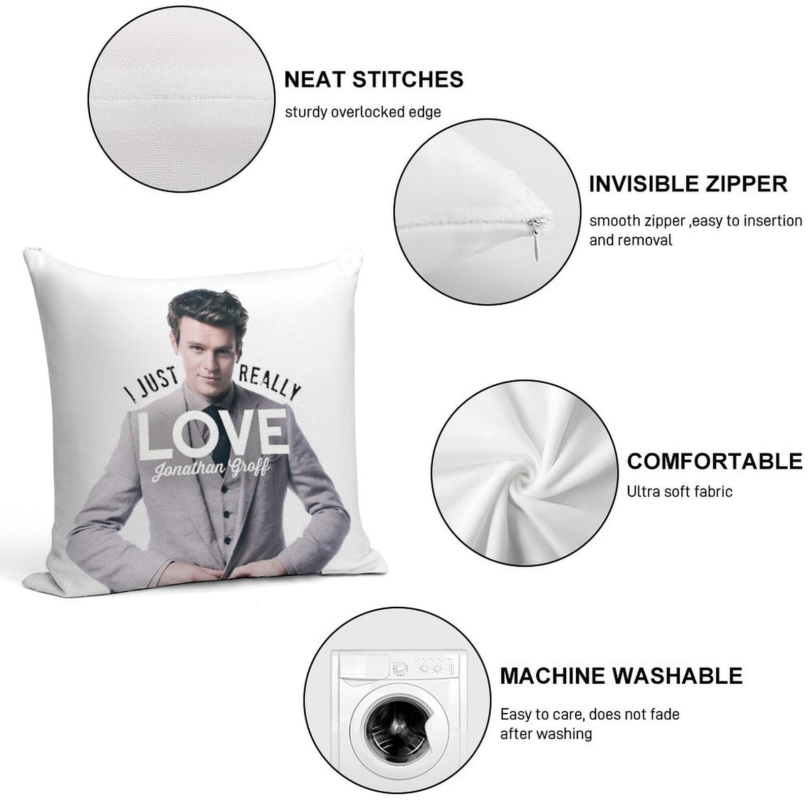 I Just Really Love Jonathan Groff Soft Reinforced Edging Throw Pillow