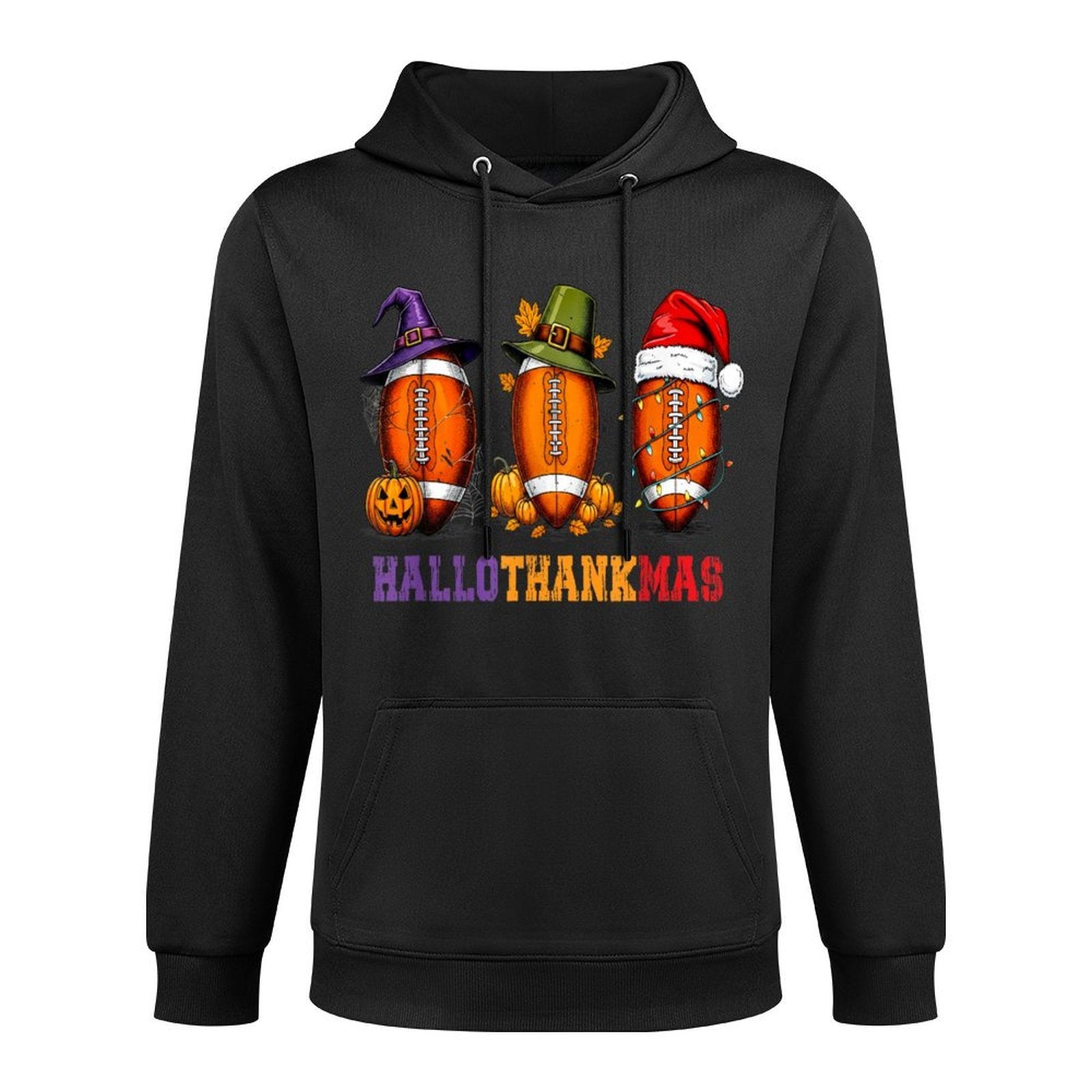 Funny HalloThankMas Football Halloween Thanksgiving Xmas Colorfast Hoodie